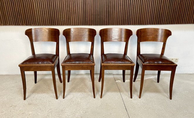 Art Nouveau Leather Dining Chairs by Richard Riemerschmid for Deutsche Werkstätten Hellerau, 1920s, Set of 4-JP-1332445