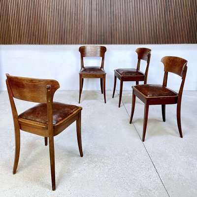 Art Nouveau Leather Dining Chairs by Richard Riemerschmid for Deutsche Werkstätten Hellerau, 1920s, Set of 4-JP-1332445