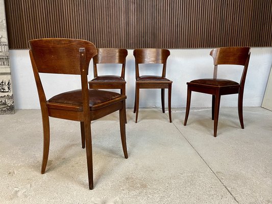 Art Nouveau Leather Dining Chairs by Richard Riemerschmid for Deutsche Werkstätten Hellerau, 1920s, Set of 4-JP-1332445