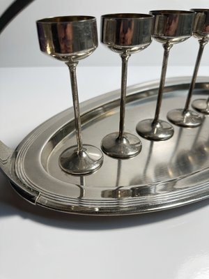 Art Nouveau Liqueur Set with Metal Chrome Tray Liquor Goblets, 1890s-VTK-2020092