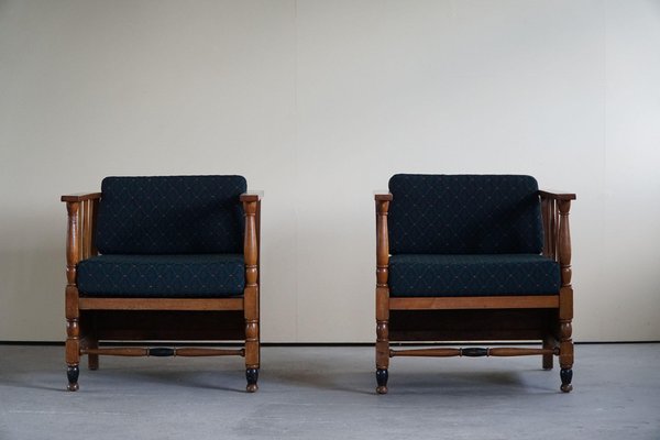 Art Nouveau Lounge Chairs in Oak, 1920s, Set of 2-MXF-1404407