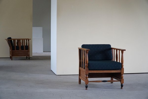 Art Nouveau Lounge Chairs in Oak, 1920s, Set of 2-MXF-1404407