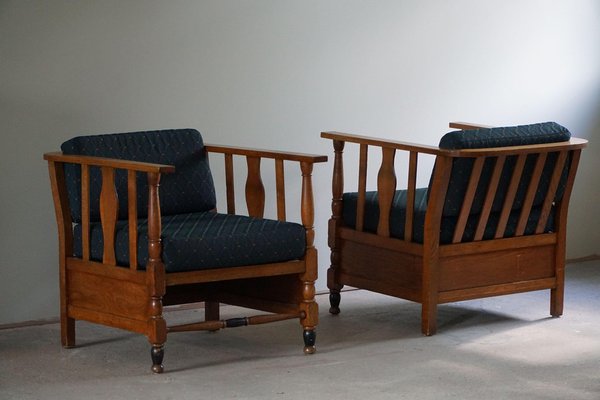 Art Nouveau Lounge Chairs in Oak, 1920s, Set of 2-MXF-1404407