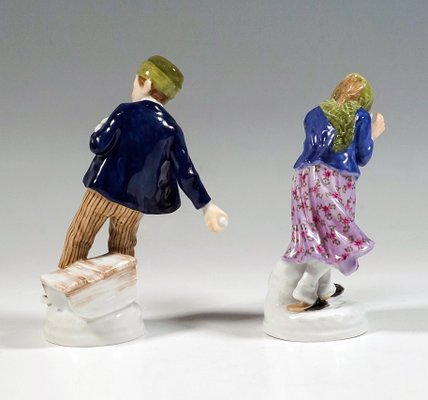 Art Nouveau Meissen Snowball Thrower & Girl Figurines by A. Koenig, 1910s, Set of 2-EMT-1732349