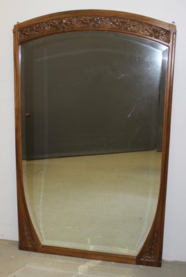 Art Nouveau Mirror in Walnut with Holly Leaf Motif, 1900s-BCR-1347793