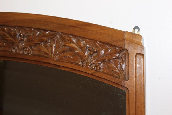 Art Nouveau Mirror in Walnut with Holly Leaf Motif, 1900s-BCR-1347793