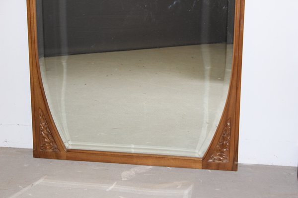 Art Nouveau Mirror in Walnut with Holly Leaf Motif, 1900s-BCR-1347793