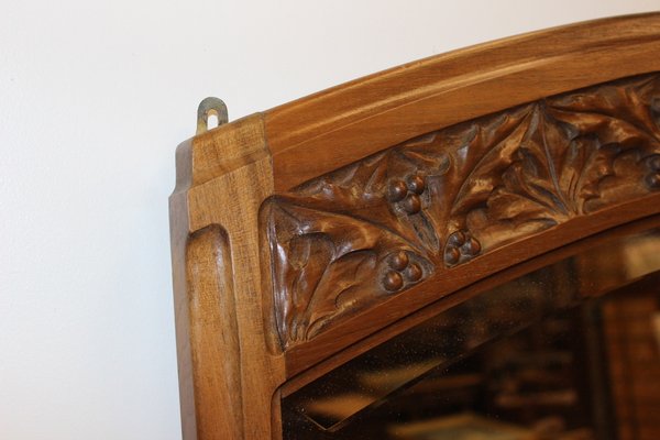 Art Nouveau Mirror in Walnut with Holly Leaf Motif, 1900s-BCR-1347793