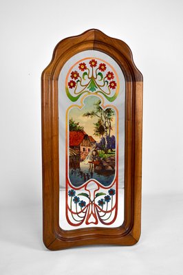 Art Nouveau Mirror with Bucolic Painted Scene, 1900s-XNH-1017692