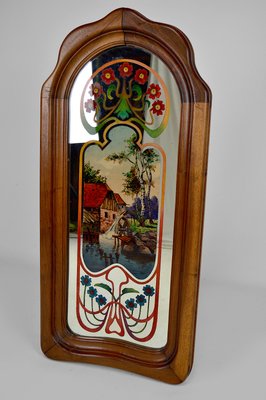 Art Nouveau Mirror with Bucolic Painted Scene, 1900s-XNH-1017692