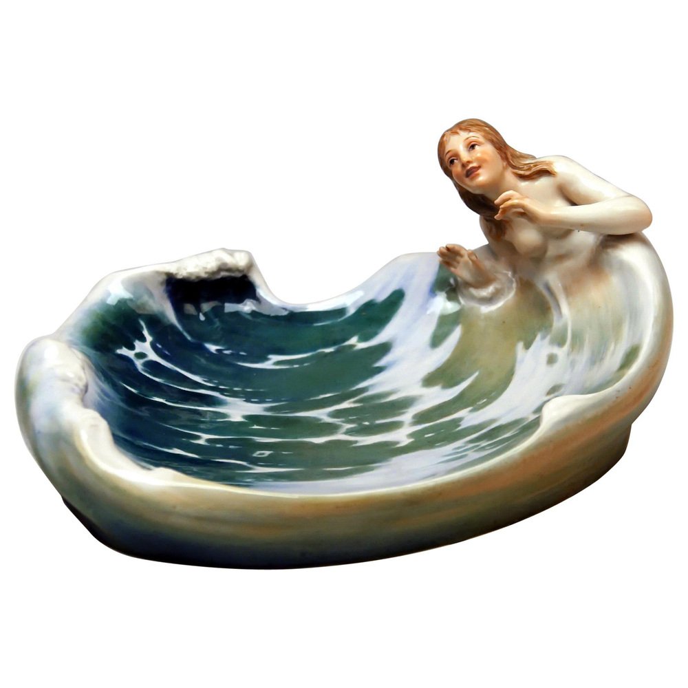 Art Nouveau Model Q 169 Bowl with Figurine by Julius Konrad Hentschel for Meissen, 1900s