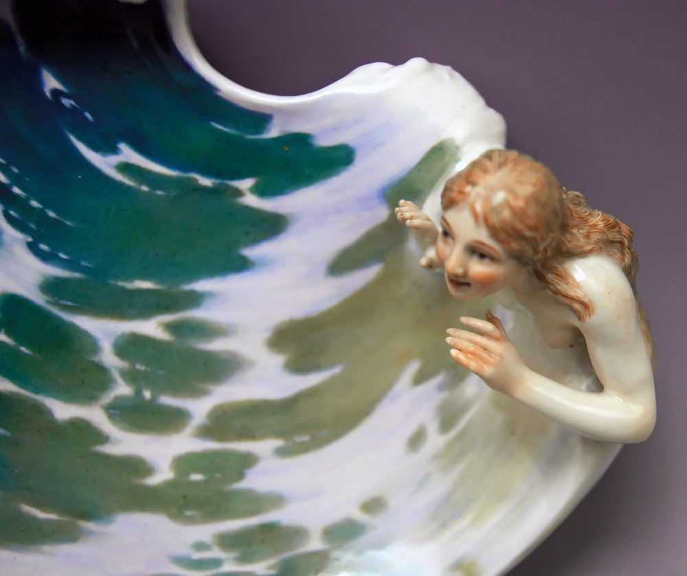 Art Nouveau Model Q 169 Bowl with Figurine by Julius Konrad Hentschel for Meissen, 1900s