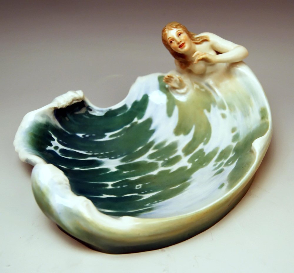 Art Nouveau Model Q 169 Bowl with Figurine by Julius Konrad Hentschel for Meissen, 1900s