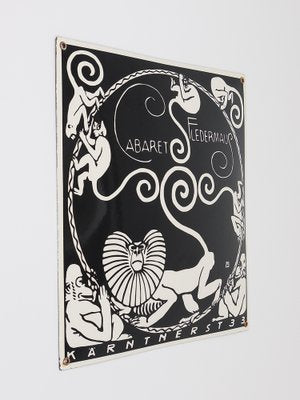 Art Nouveau Moriz Jung Cabaret Bat Enameled Advertising Sign by Josef Hoffmann, Vienna, 1960s-MWV-1818141