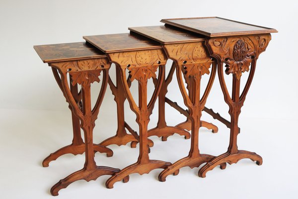 Art Nouveau Nesting Tables in Walnut by Emile Galle Thistle, 1905, Set of 4-WIP-1730482