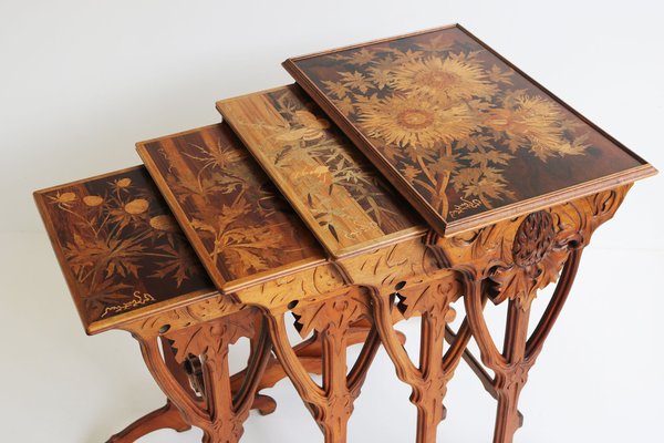 Art Nouveau Nesting Tables in Walnut by Emile Galle Thistle, 1905, Set of 4-WIP-1730482