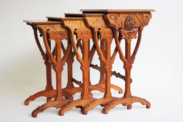 Art Nouveau Nesting Tables in Walnut by Emile Galle Thistle, 1905, Set of 4-WIP-1730482