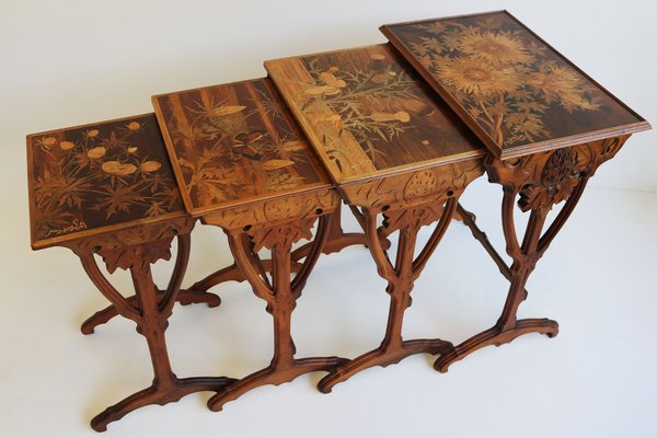 Art Nouveau Nesting Tables in Walnut by Emile Galle Thistle, 1905, Set of 4-WIP-1730482