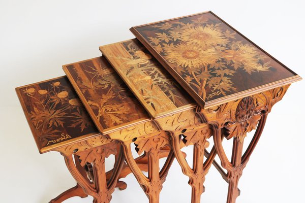 Art Nouveau Nesting Tables in Walnut by Emile Galle Thistle, 1905, Set of 4-WIP-1730482