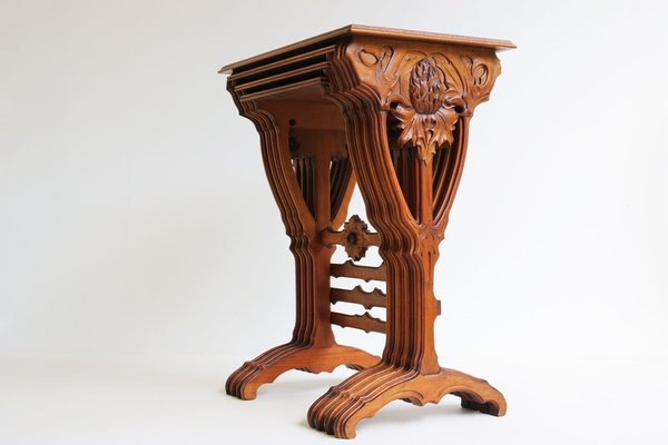 Art Nouveau Nesting Tables in Walnut by Emile Galle Thistle, 1905, Set of 4-WIP-1730482