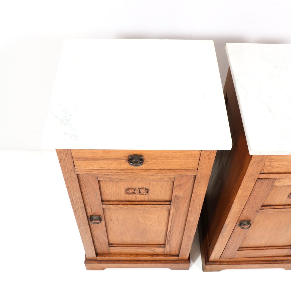 Art Nouveau Oak Jugendstil Nightstands, 1890s, Set of 2