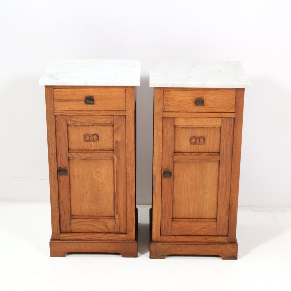 Art Nouveau Oak Jugendstil Nightstands, 1890s, Set of 2