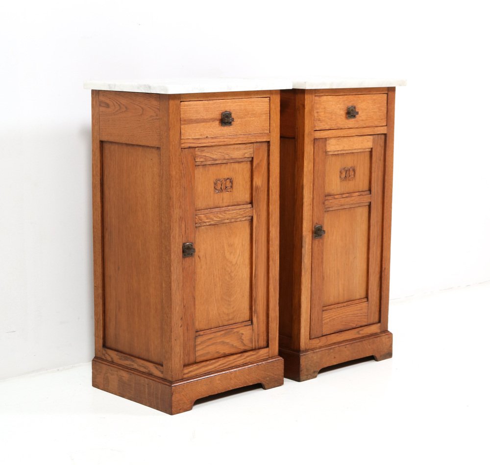 Art Nouveau Oak Jugendstil Nightstands, 1890s, Set of 2-MY-1451593