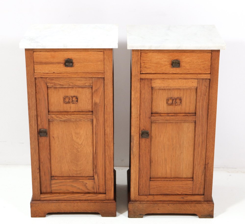 Art Nouveau Oak Jugendstil Nightstands, 1890s, Set of 2-MY-1451593