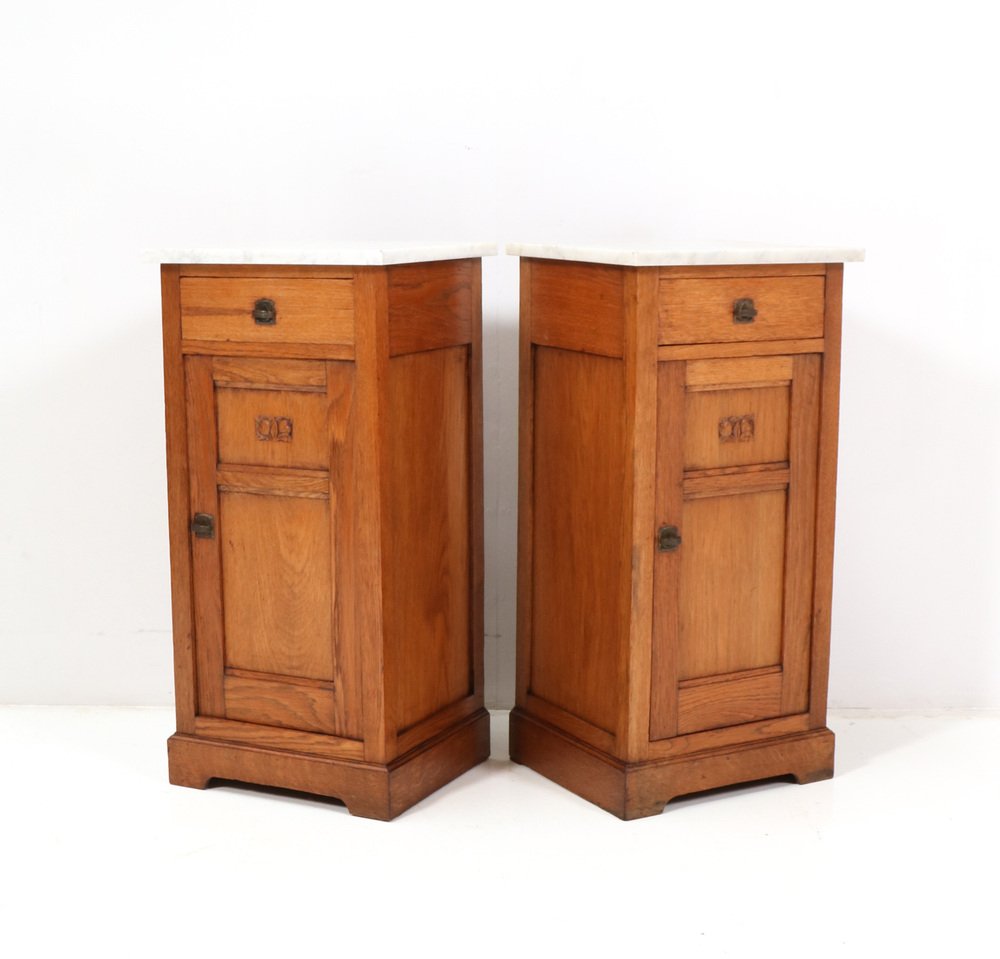 Art Nouveau Oak Jugendstil Nightstands, 1890s, Set of 2