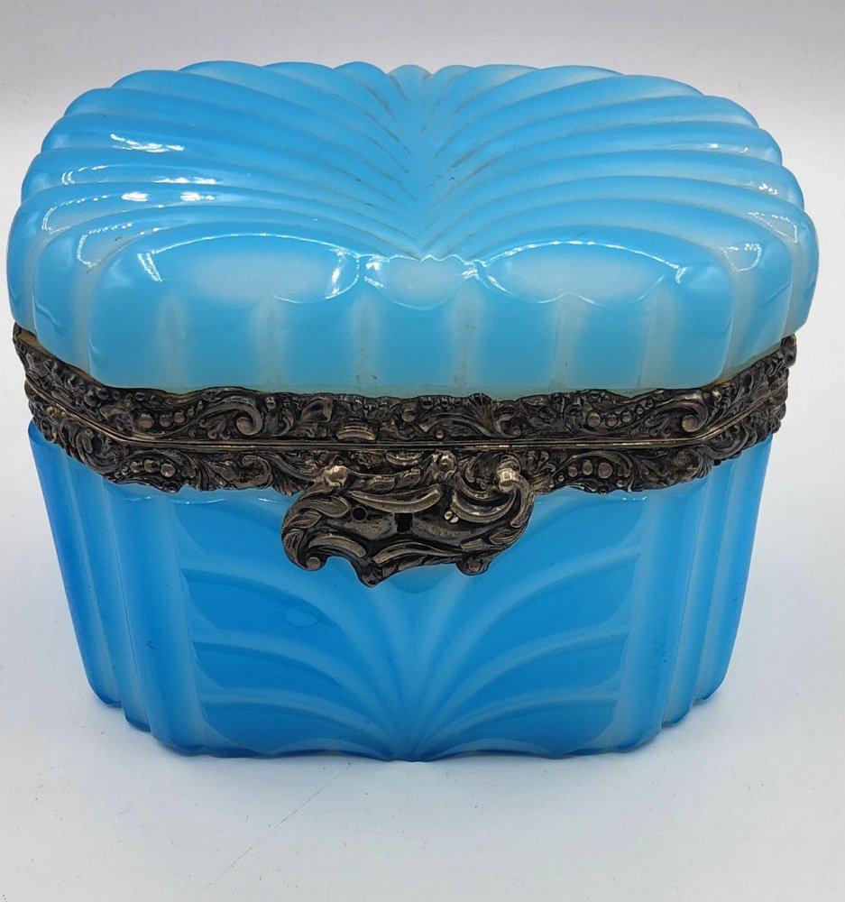 Art Nouveau Opaline Overlay Glass Casket with Silver Mount, Austria, 1849