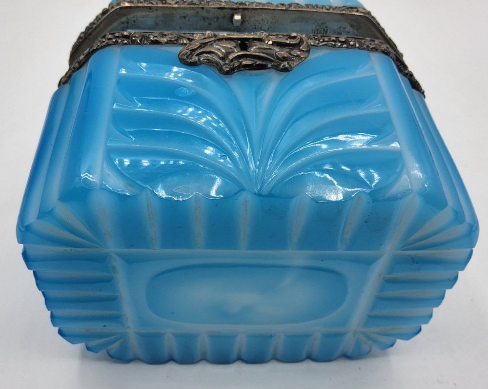 Art Nouveau Opaline Overlay Glass Casket with Silver Mount, Austria, 1849