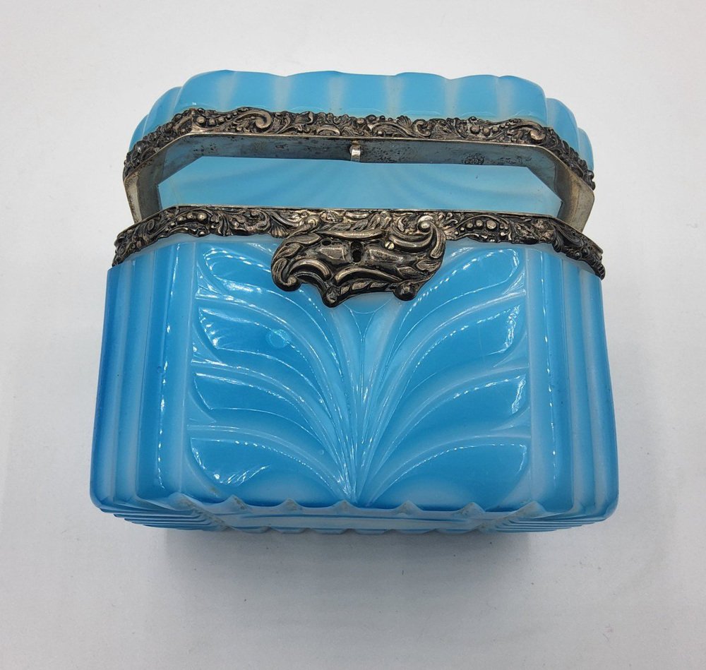 Art Nouveau Opaline Overlay Glass Casket with Silver Mount, Austria, 1849