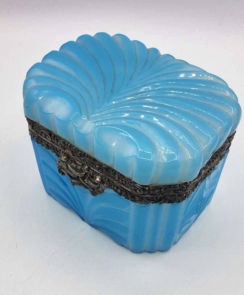 Art Nouveau Opaline Overlay Glass Casket with Silver Mount, Austria, 1849