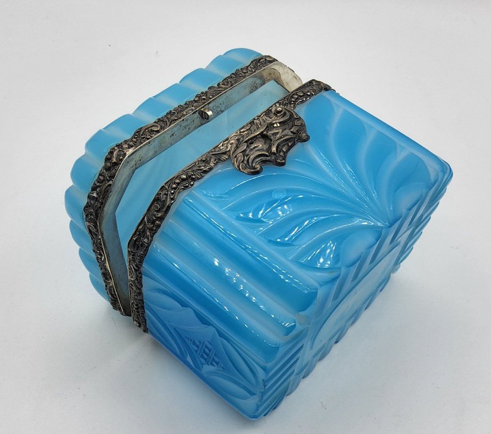 Art Nouveau Opaline Overlay Glass Casket with Silver Mount, Austria, 1849