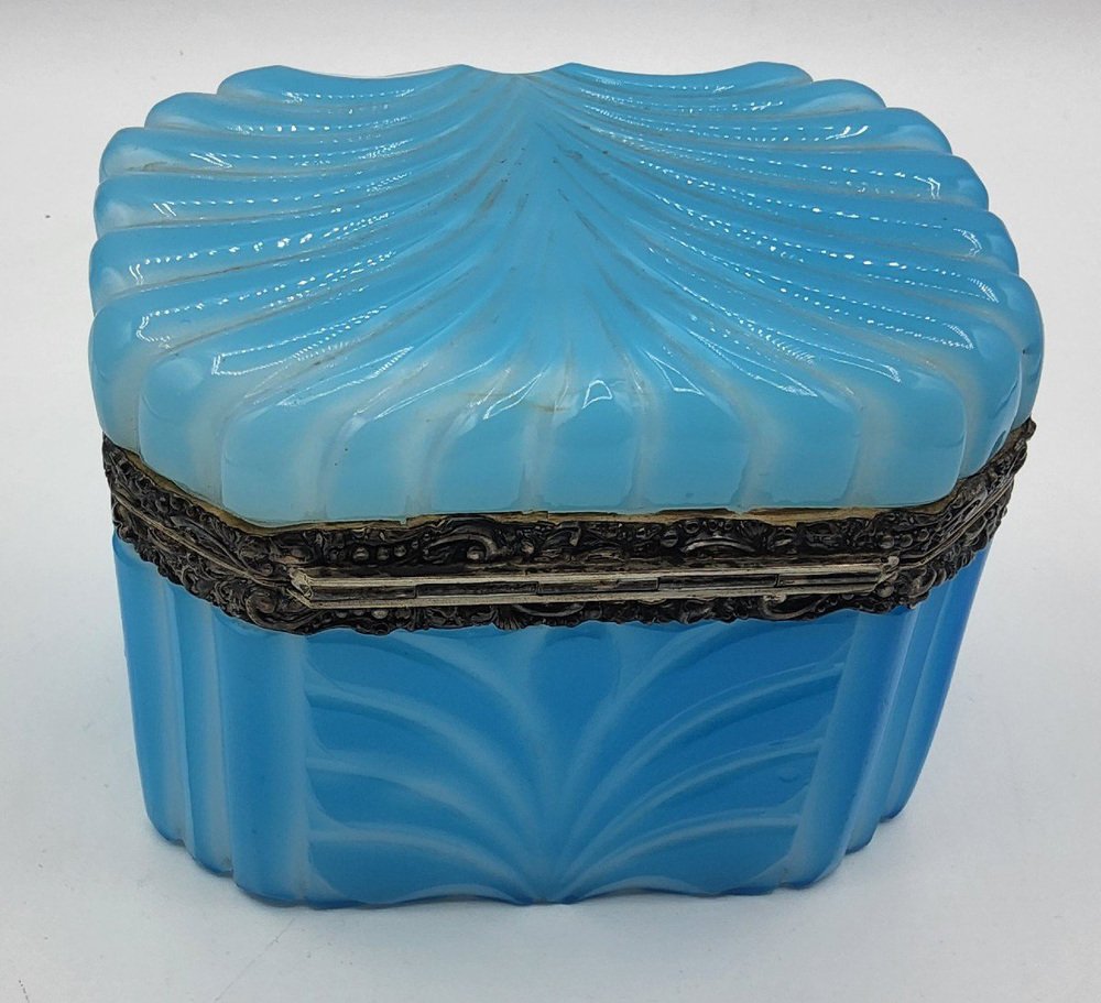 Art Nouveau Opaline Overlay Glass Casket with Silver Mount, Austria, 1849