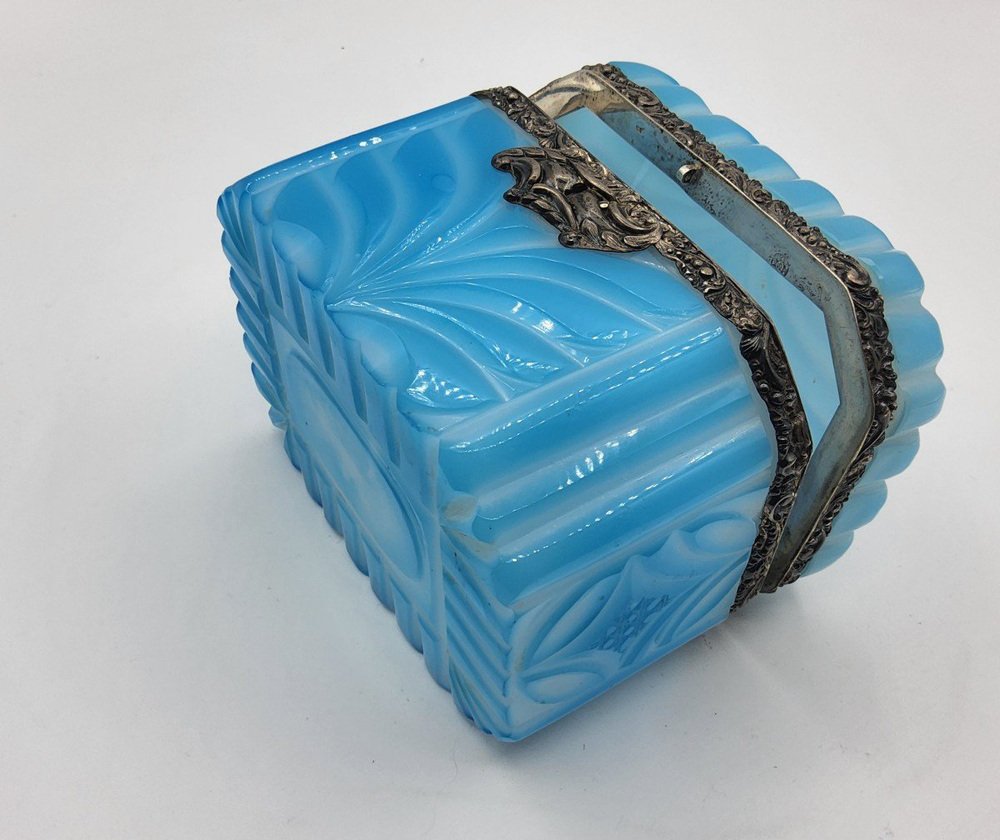 Art Nouveau Opaline Overlay Glass Casket with Silver Mount, Austria, 1849