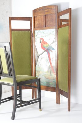 Art Nouveau Parrot Ara Painted Oak Screen/Divider, 1910s-IND-1718619