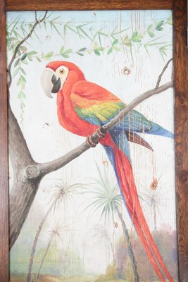 Art Nouveau Parrot Ara Painted Oak Screen/Divider, 1910s-IND-1718619