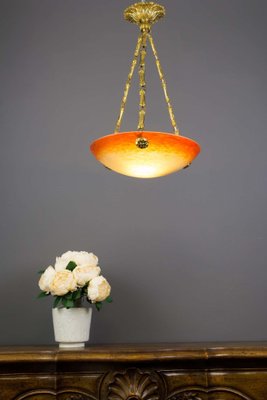 Art Nouveau Pate de Verre Glass Bowl Pendant Light by Charles Schneider, 1920s-KEG-1179939