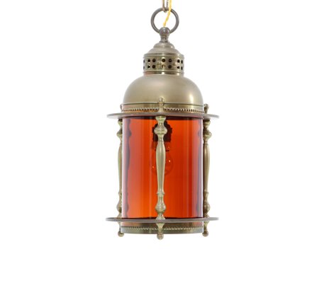 Art Nouveau Patinated Brass Lantern with Original Glass Shade, 1900s-MY-1304720