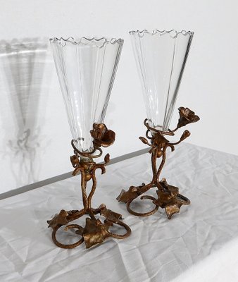 Art Nouveau Period Crystal Vases, 1900, Set of 2-RVK-1145689