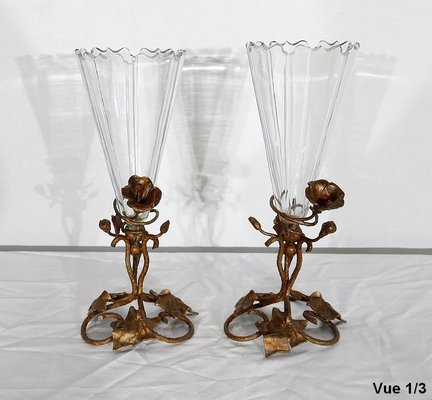 Art Nouveau Period Crystal Vases, 1900, Set of 2-RVK-1145689