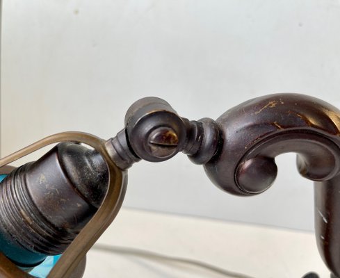 Art Nouveau Piano or Table Lamp in Bronze and Blue Glass, 1920s-LCR-1293247