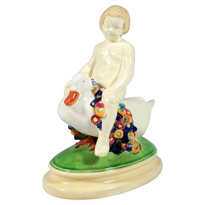 Art Nouveau Putto Riding a Duck Figurine in Ceramic by Doblinger, Vienna, Austria, 1910s-EMT-1704069