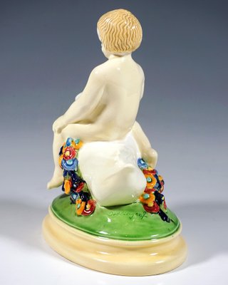 Art Nouveau Putto Riding a Duck Figurine in Ceramic by Doblinger, Vienna, Austria, 1910s-EMT-1704069