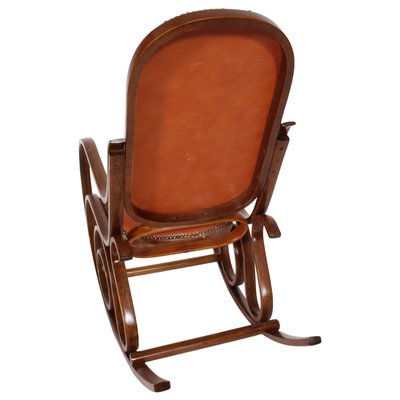 Art Nouveau Rocking Chair in Steam Bent Beechwood & Leather from Thonet-NJV-765346