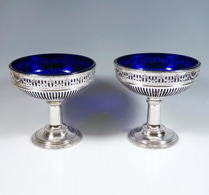 Art Nouveau Silver Centerpiece with Blue Glass Inserts, France, 1905, Set of 3-EMT-1763726