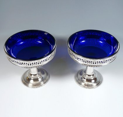 Art Nouveau Silver Centerpiece with Blue Glass Inserts, France, 1905, Set of 3-EMT-1763726