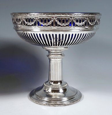 Art Nouveau Silver Centerpiece with Blue Glass Inserts, France, 1905, Set of 3-EMT-1763726