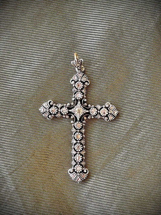 Art Nouveau Silver, Gold and Diamond Crucifix